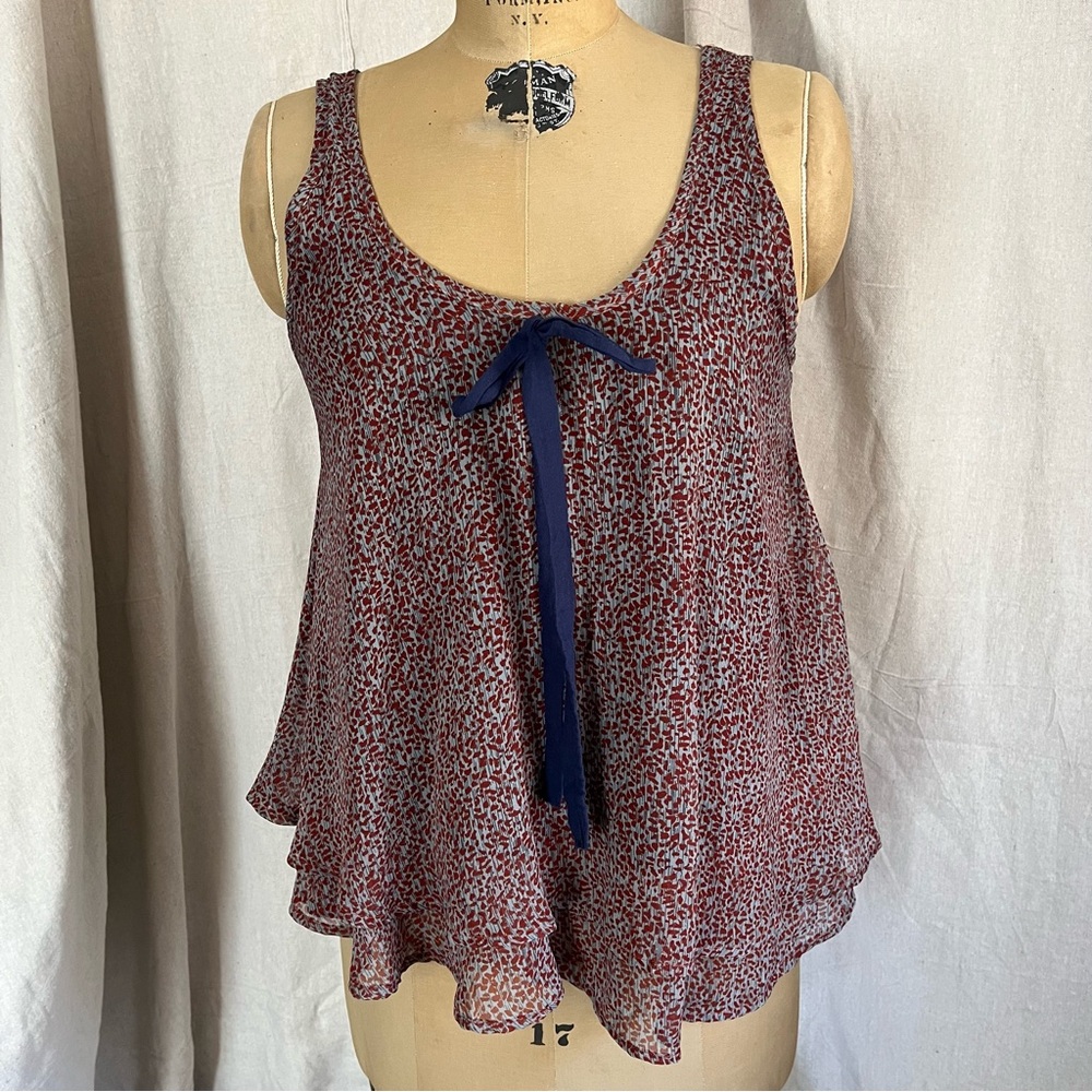 2/$20 Audrey 3+1 Flowy Layered Bow Detail Patterned Tank Top